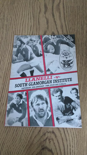 Llanelli v South Glamorgan Institute Jan 1988 Rugby Programme