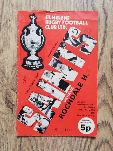 St Helens v Rochdale Jan 1973 Rugby League Programme