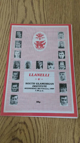 Llanelli v South Glamorgan Institute Feb 1989 Rugby Programme