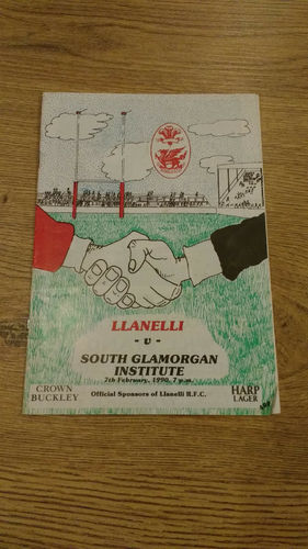 Llanelli v South Glamorgan Institute Feb 1990 Rugby Programme