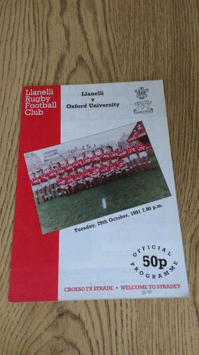 Llanelli v Oxford University Oct 1991 Rugby Programme