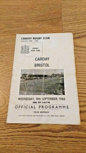 Cardiff v Bristol Sept 1968 Rugby Programme