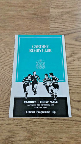 Cardiff v Ebbw Vale Nov 1977 Rugby Programme