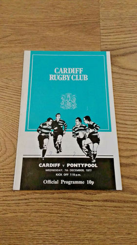 Cardiff v Pontypool Dec 1977 Rugby Programme