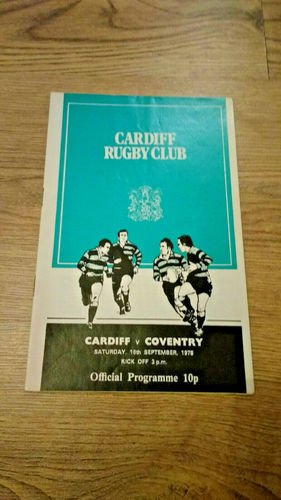 Cardiff v Coventry Sept 1978 Rugby Programme