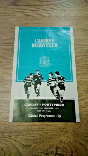 Cardiff v Pontypridd Dec 1978 Rugby Programme