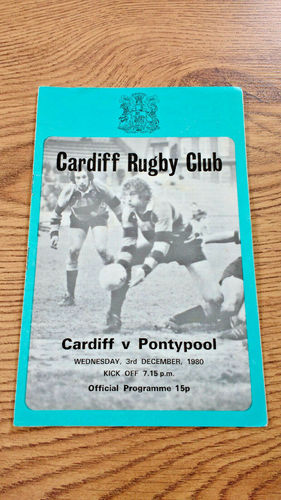 Cardiff v Pontypool Dec 1980 Rugby Programme