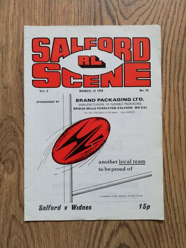 Salford v Widnes Mar 1978 Rugby League Programme