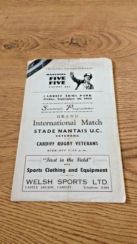 Cardiff Veterans v Stade Nantais UC Veterans 1952 Rugby Programme