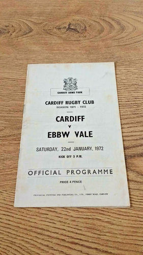 Cardiff v Ebbw Vale Jan 1972 Rugby Programme