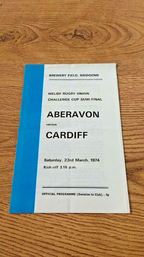 Cardiff v Aberavon Mar 1974 WRU Cup Semi-Final Rugby Programme