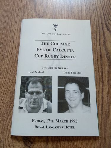England v Scotland 1995 Eve Of Match Lords Taverners Rugby Dinner Menu