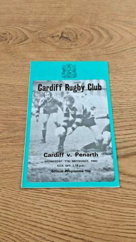 Cardiff v Penarth Sept 1980 Rugby Programme