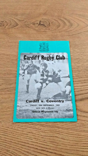 Cardiff v Coventry Sept 1980 Rugby Programme