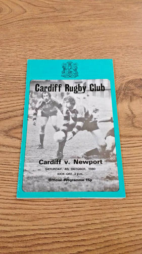 Cardiff v Newport Oct 1980 Rugby Programme