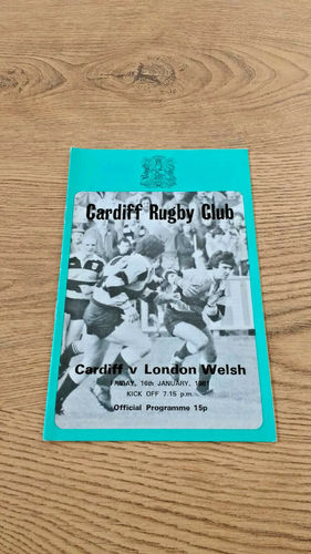 Cardiff v London Welsh Jan 1981 Rugby Programme