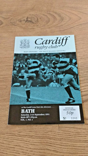 Cardiff v Bath Sept 1991 Rugby Programme
