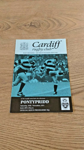 Cardiff v Pontypridd Nov 1991 Rugby Programme