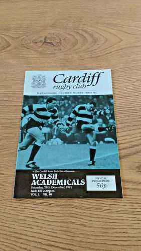 Cardiff v Welsh Academicals Dec 1991 Rugby Programme