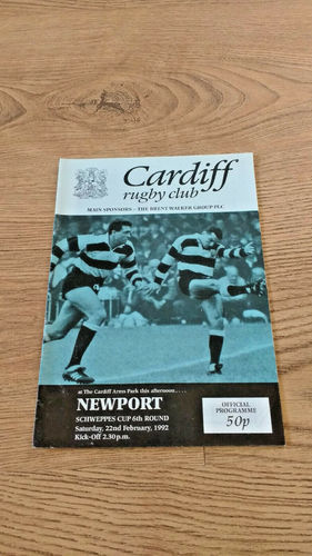 Cardiff v Newport Feb 1992 Rugby Programme