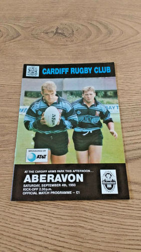 Cardiff v Aberavon Sept 1993 Rugby Programme