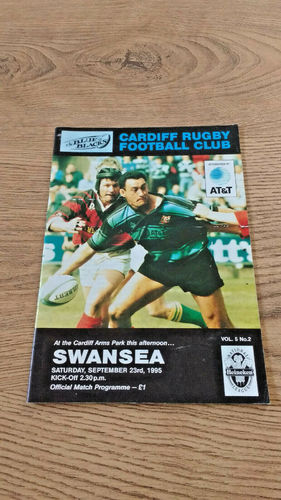 Cardiff v Swansea Sept 1995 Rugby Programme