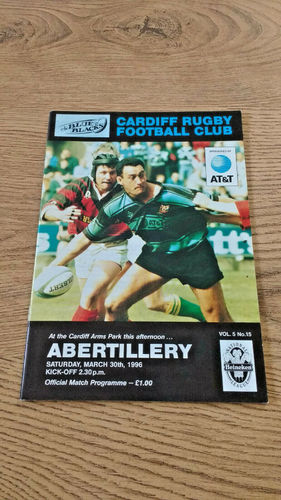 Cardiff v Abertillery Mar 1996 Rugby Programme
