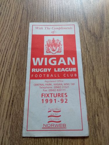 Wigan 1991-92 Rugby League Fixture List