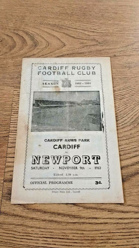 Cardiff v Newport Nov 1963 Rugby Programme