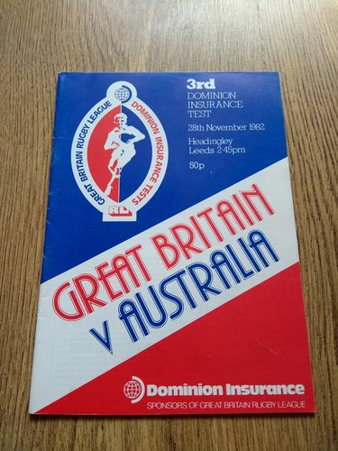 Great Britain v Australia 3rd Test Nov 1982 Rugby League Programme
