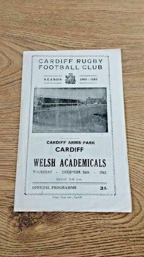 Cardiff v Welsh Academicals Dec 1963 Rugby Programme