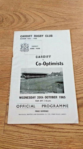 Cardiff v Co-Optimists Oct 1965 Rugby Programme