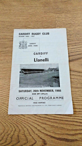 Cardiff v Llanelli Nov 1966 Rugby Programme