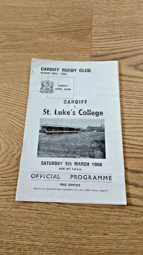 Cardiff v St Luke's College Mar 1966 Rugby Programme