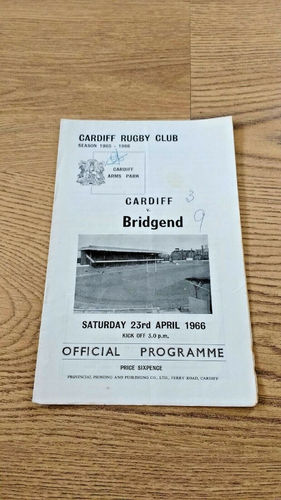 Cardiff v Bridgend Apr 1966 Rugby Programme