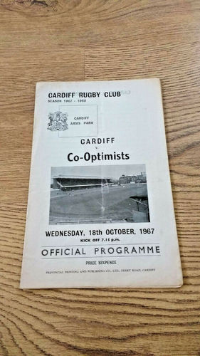 Cardiff v Co-Optimists Oct 1967 Rugby Programme