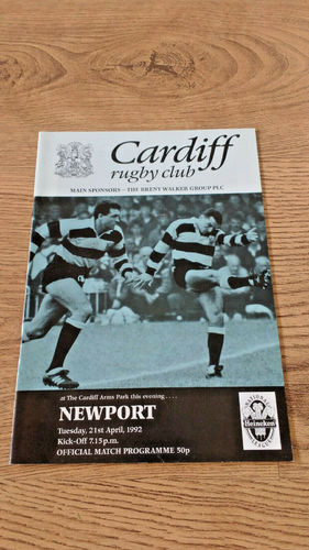 Cardiff v Newport Apr 1992 Rugby Programme