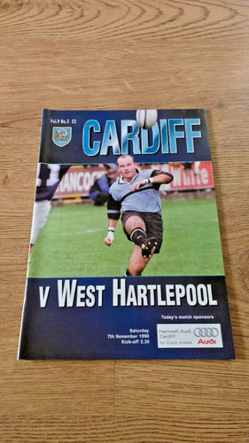Cardiff v West Hartlepool Nov 1998 Rugby Programme