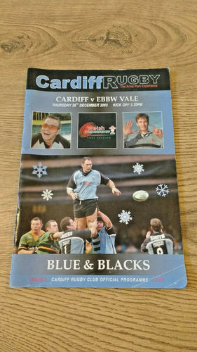 Cardiff v Ebbw Vale Dec 2002 Rugby Programme