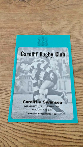 Cardiff v Swansea Feb 1982 Rugby Programme