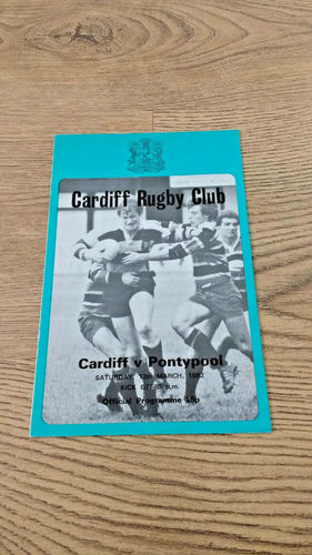 Cardiff v Pontypool Mar 1982 Rugby Programme