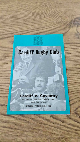 Cardiff v Coventry Sept 1982 Rugby Programme