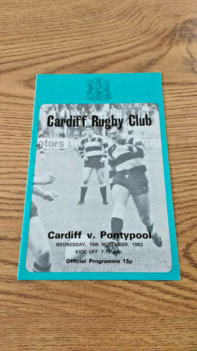 Cardiff v Pontypool Nov 1982 Rugby Programme