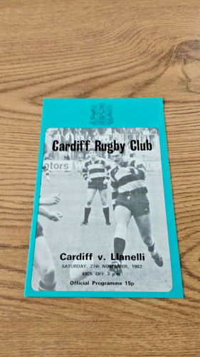 Cardiff v Llanelli Nov 1982 Rugby Programme