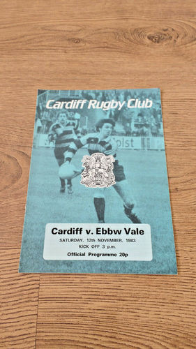 Cardiff v Ebbw Vale Nov 1983 Rugby Programme