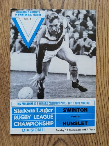 Swinton v Hunslet Sept 1982 Rugby League Programme