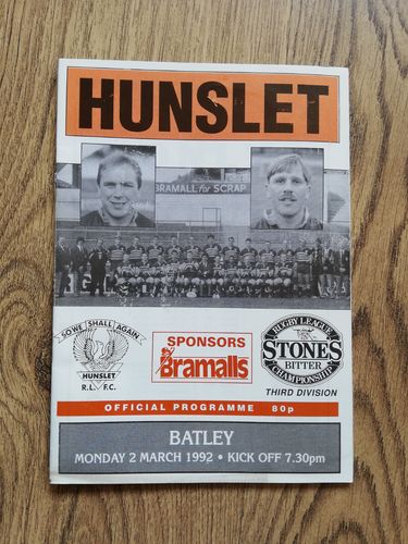 Hunslet v Batley Mar 1992 Rugby League Programme