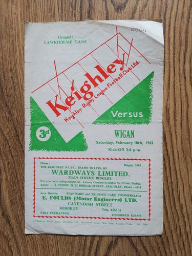 Keighley v Wigan Feb 1962 RL Programme