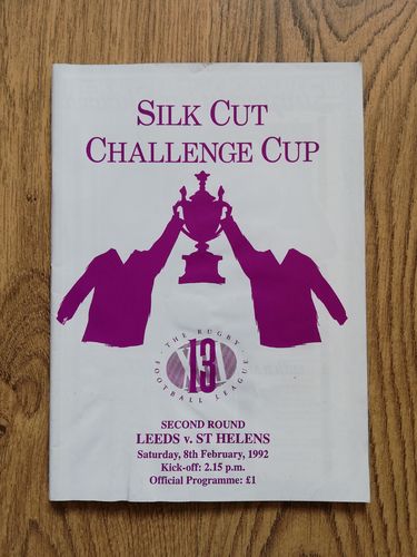Leeds v St Helens Feb 1992 Challenge Cup Rugby League Programme