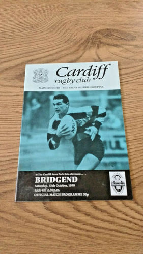 Cardiff v Bridgend Oct 1990 Rugby Programme